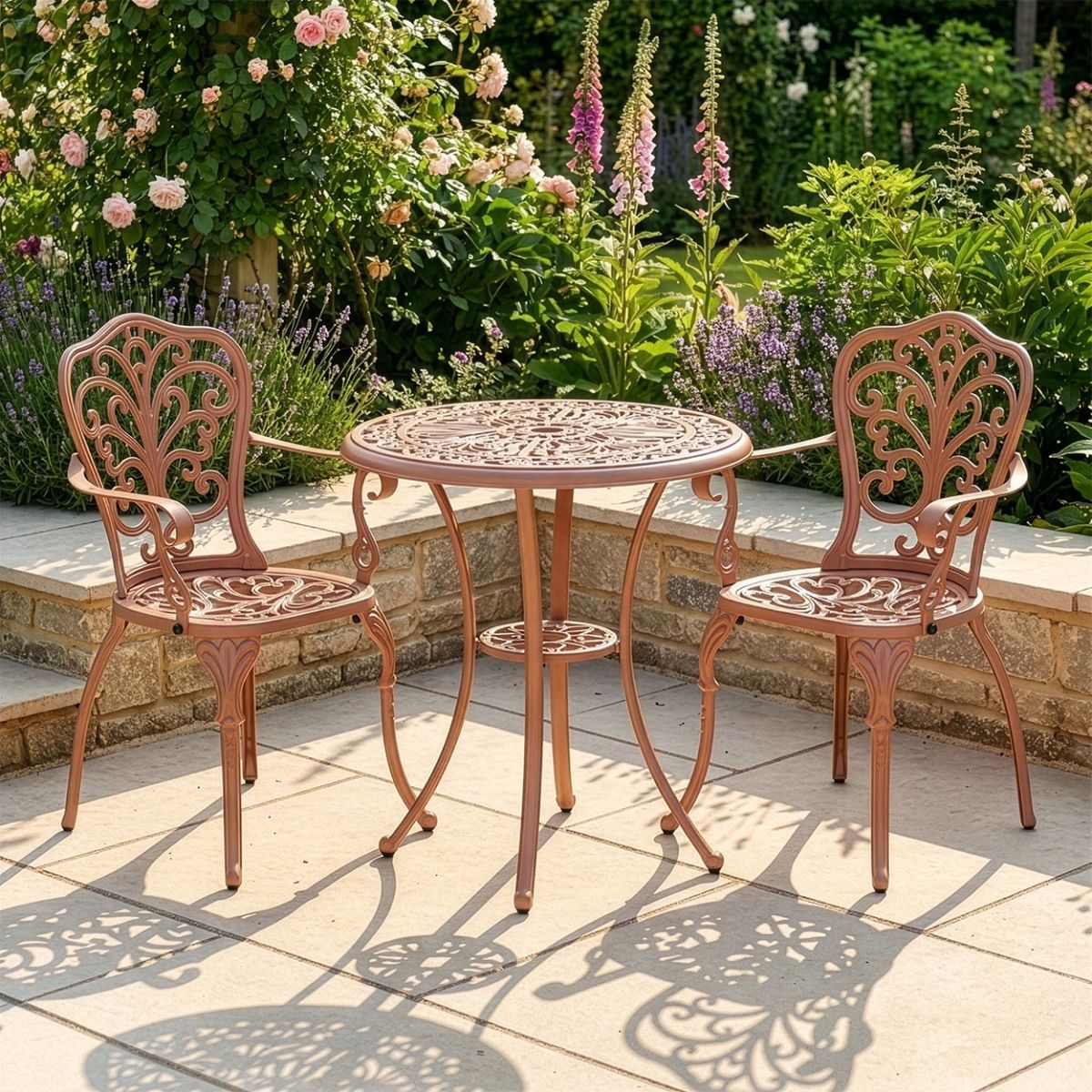 Rose Gold "Harlington" Two Seater Garden Table & Chair Set digital illustration