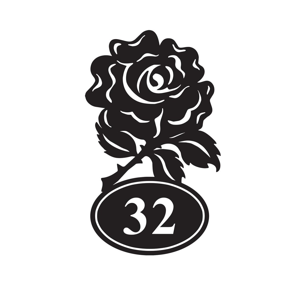 Rose Iron House Number Sign Finished in Black With White Numbering