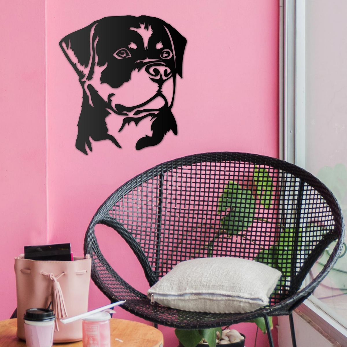 Rottweiler Wall Art in Situ on a Pink Wall