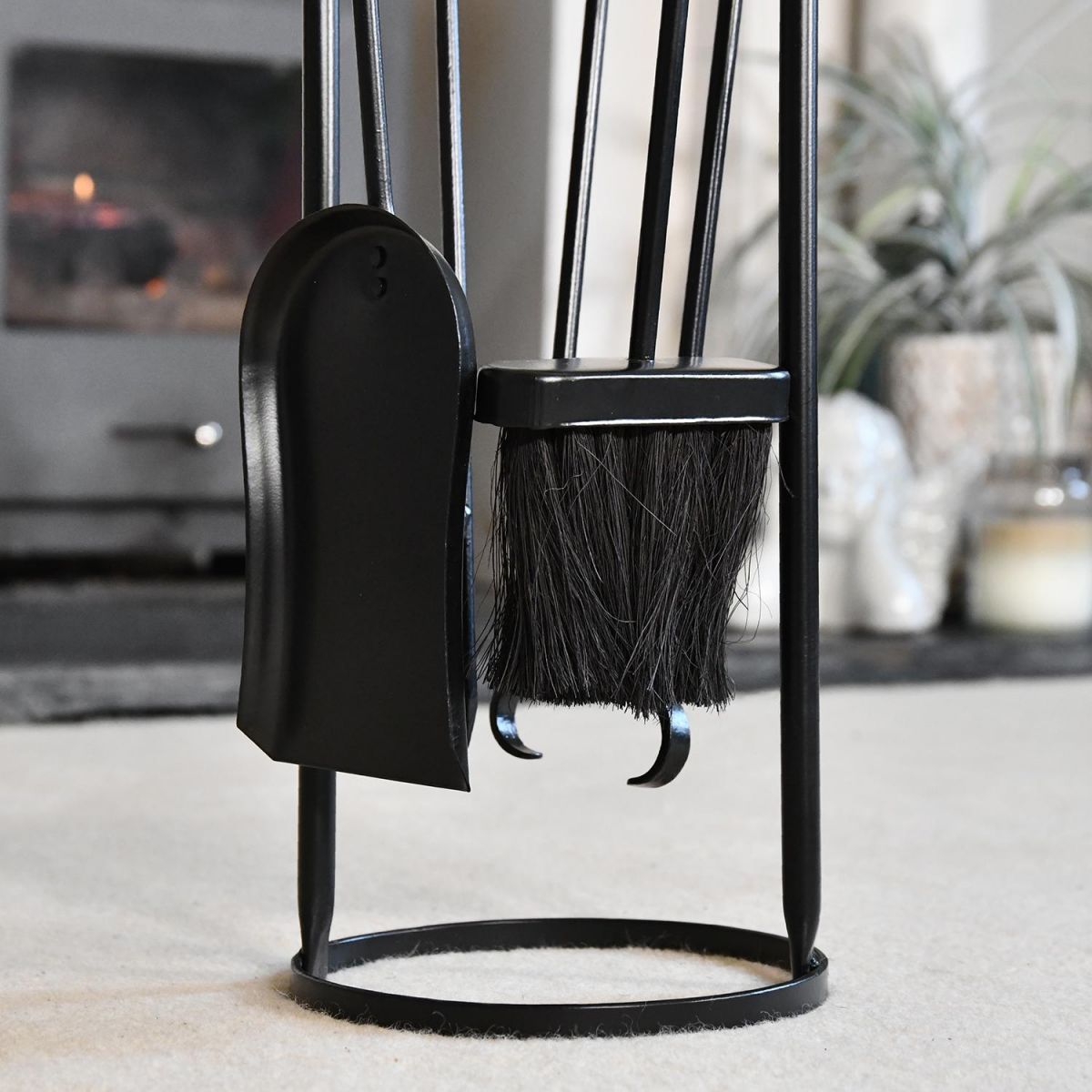 Close-up of the Tools on the Round Black Companion Set