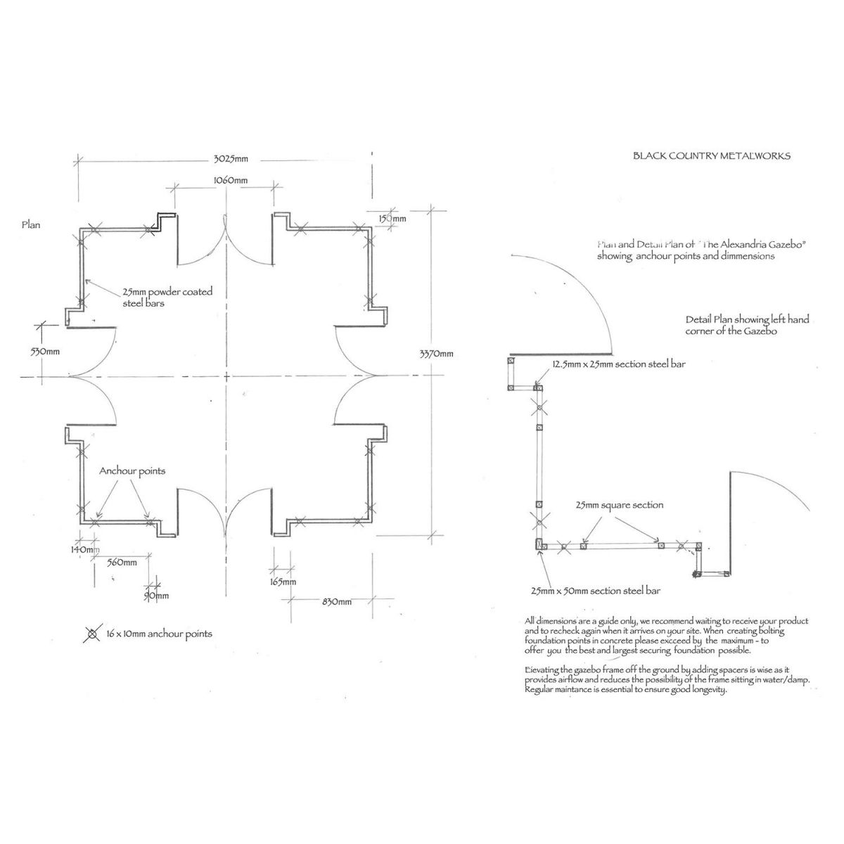 "The Royal Alexandria" Wrought Iron Pavilion Dimensions