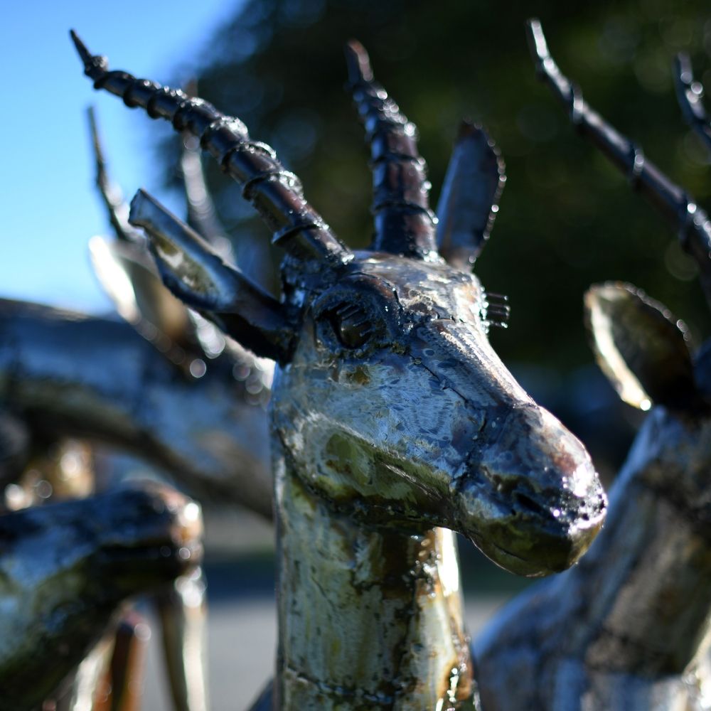 Recycled Metal Antelope With Long Antlers