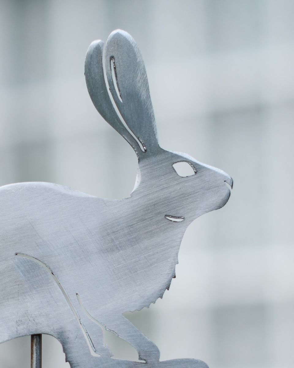 Running Hare Artistic Plant Pot Spike - Set of Two close up of head