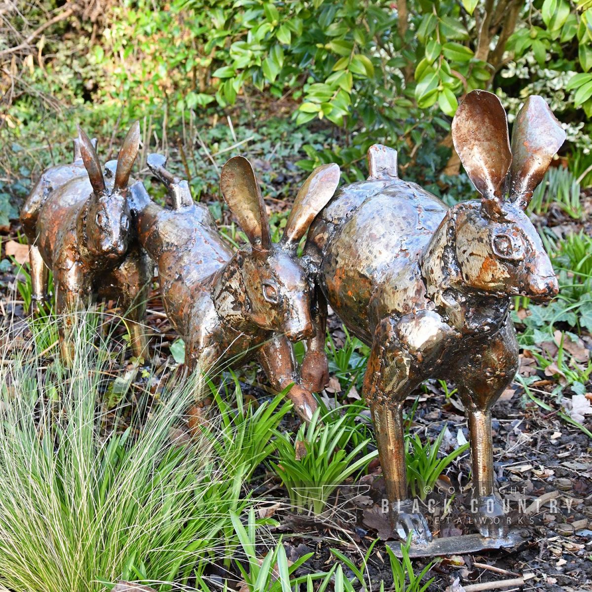 Running Rabbit Sculpture Made From Bronze Recycled Metal