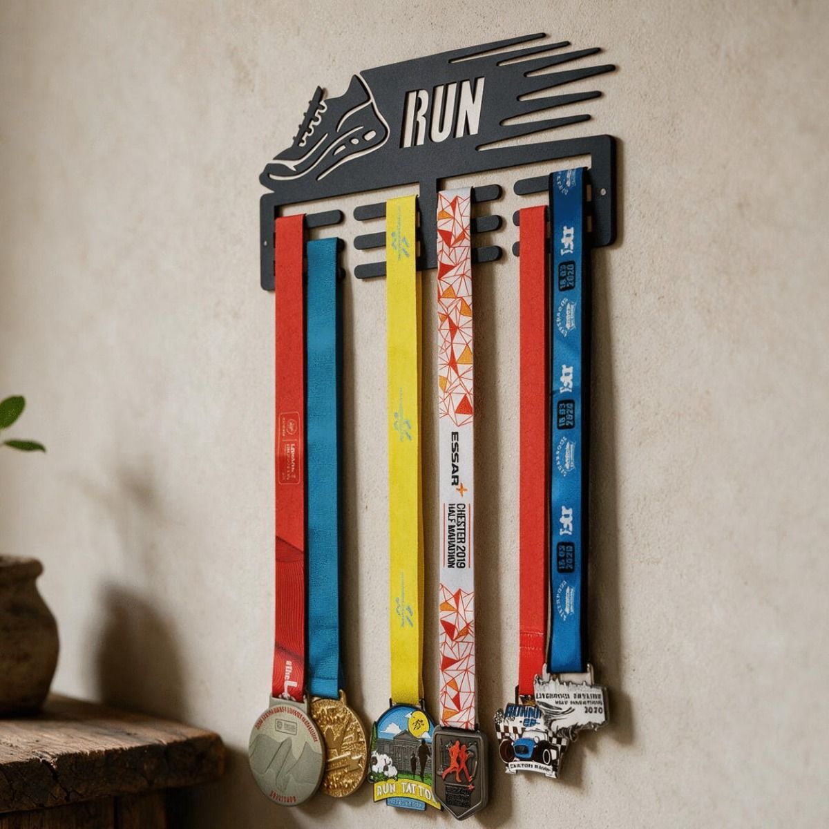 The Running Trainer Sports Medal Hanger Mounted on a Wall in a Contemporary Home - Digital Illustration