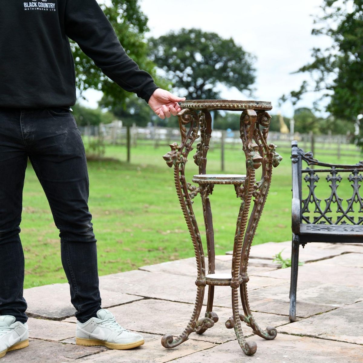 Rustic Victorian Side Table with Male for Scale Rustic Victorian Side Table with Male for Scale