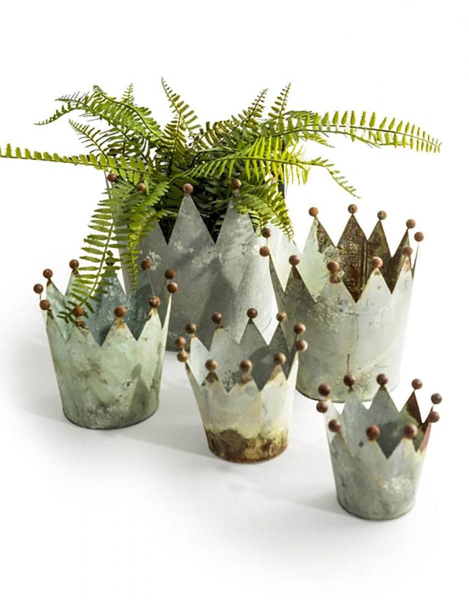 Set of Five Rustic "Royal" Crown Planters in Situ Set of Five Rustic "Royal" Crown Planters in Situ