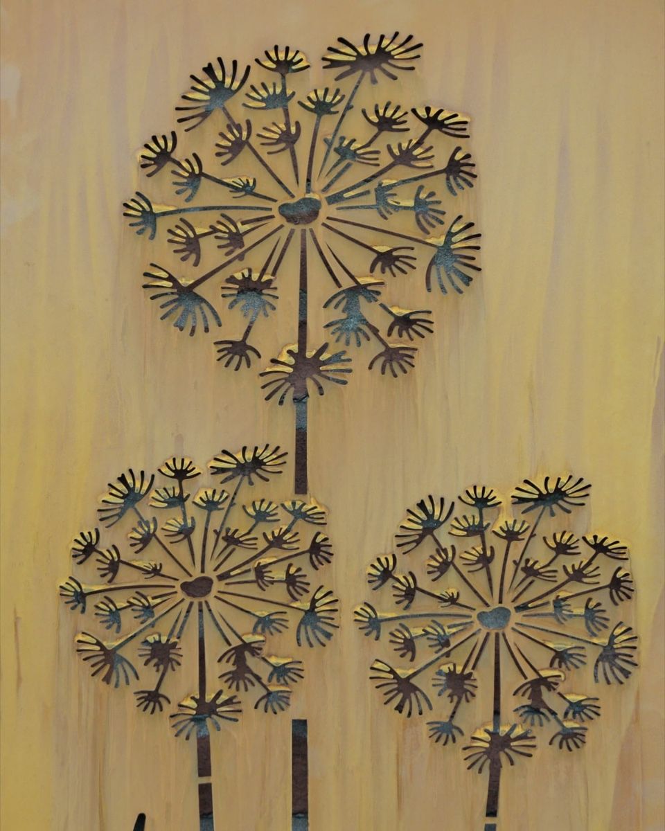 Rustic Alliums Decorative Garden Wall Art Mounted on a Red Brick Wall with a Close up of Flower Detailing