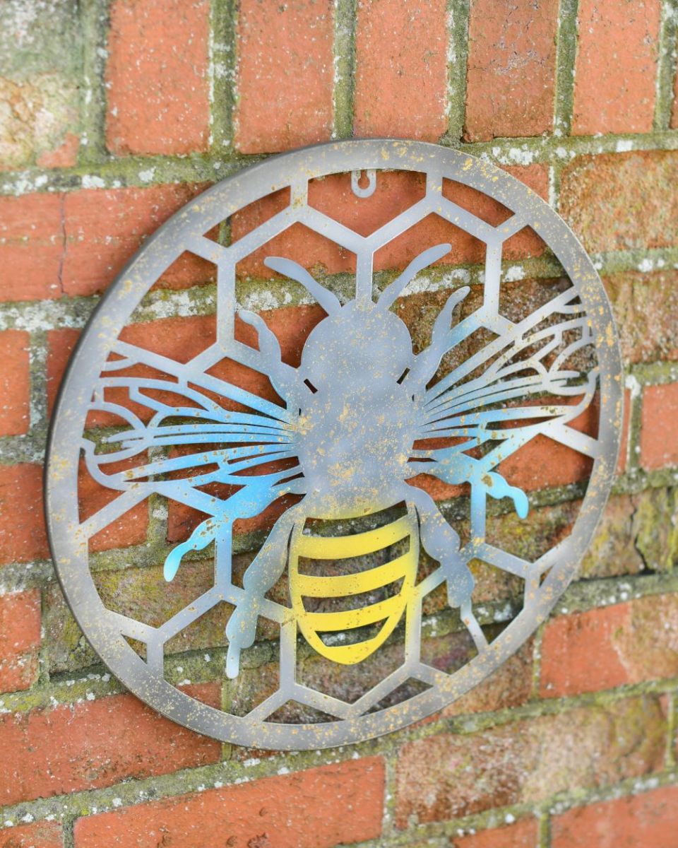 Rustic Bee and Honeycomb Wall Art Three Quarter View