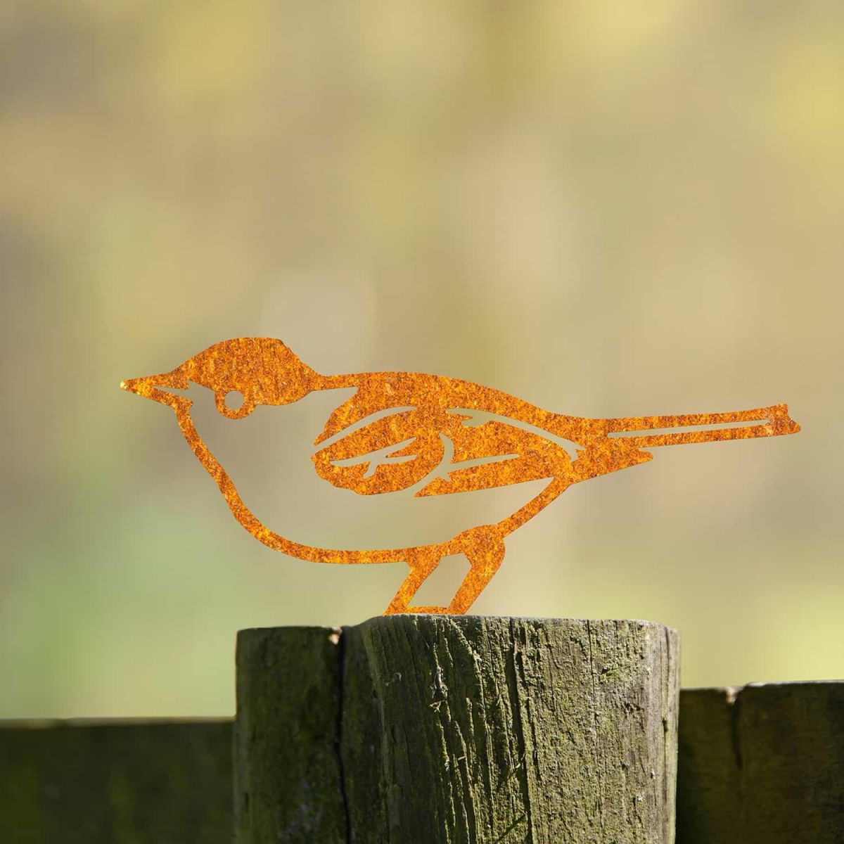 Rustic Steel Fence Topper with Blackcap Warbler Design