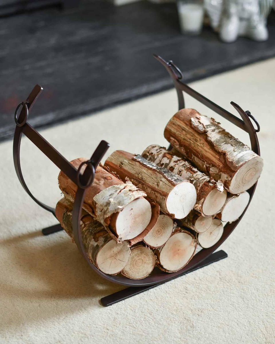 High Angle Shot of Rustic Blacksmith Curved Log Rack