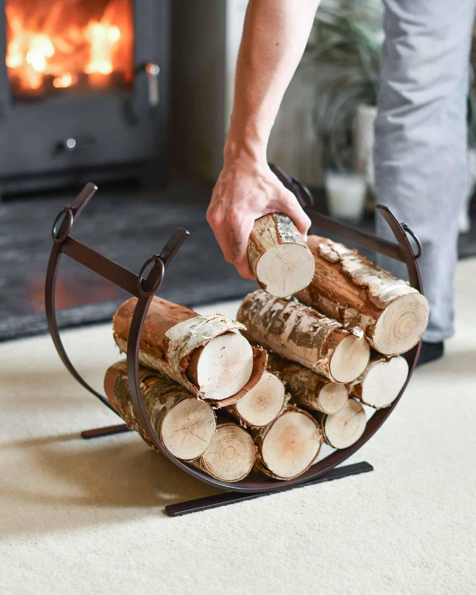 Scale Shot of Rustic Blacksmith Curved Log Rack