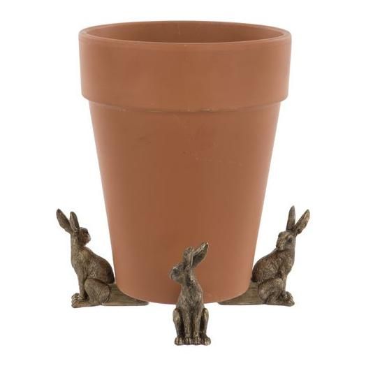 Rustic Bronze Hare Plant Holders with Pot Rustic Bronze Hare Plant Holders with Pot