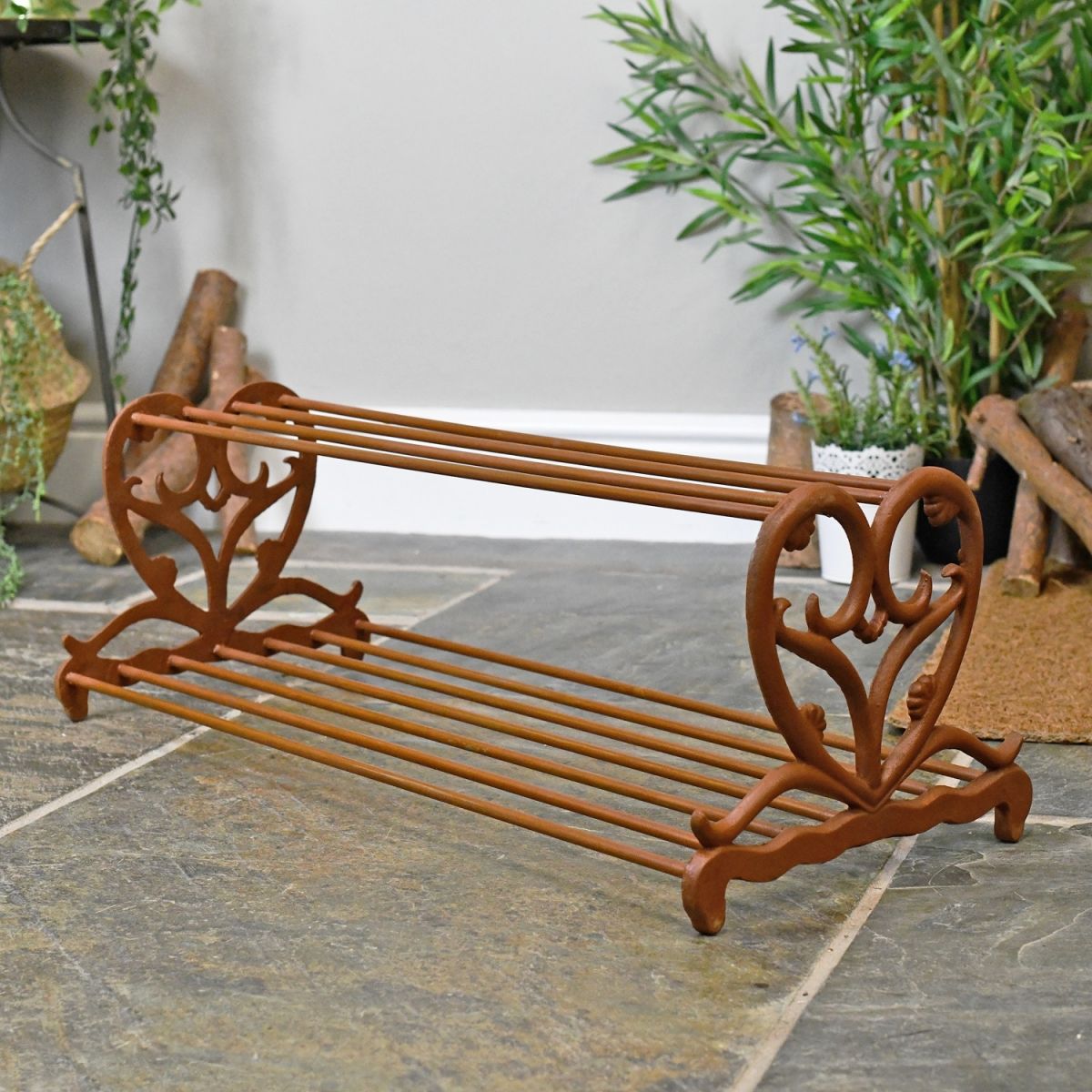 Rustic Brown Cast Iron Shoe Rack