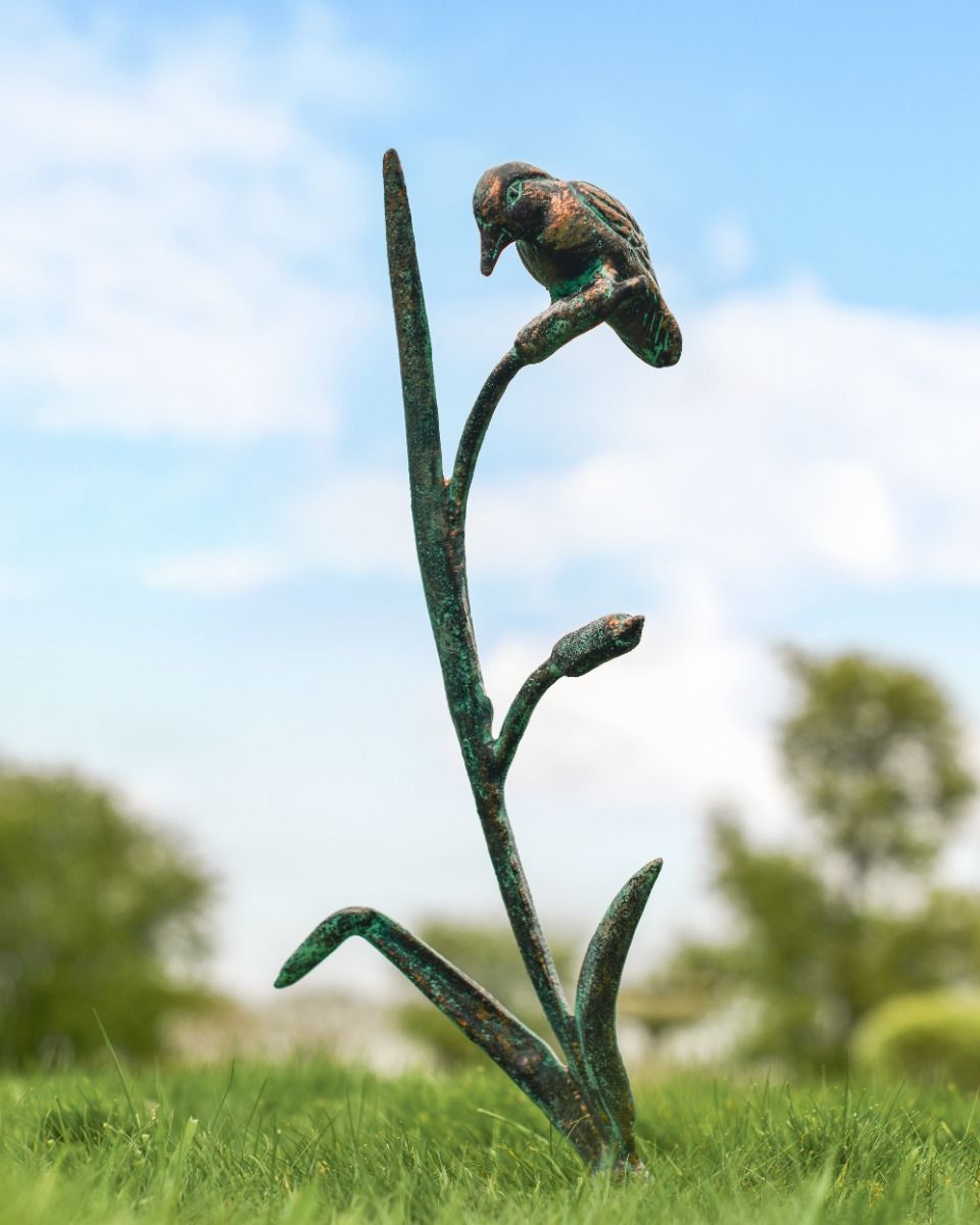 Rustic Cast Auminium "Hunting Kingfisher" in Verdigris