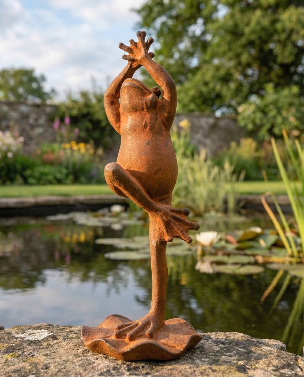 Rustic Cast Irdigital illustration of a "Yoga Tree Pose" Frog Sculpture digital illustration