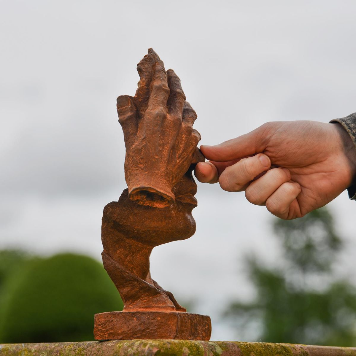 Rustic Cast Iron Abstract Face Sculpture to Scale