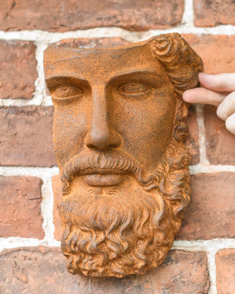 Scale Shot of Rustic Cast Iron "Adonis Greek" Exterior Wall Art