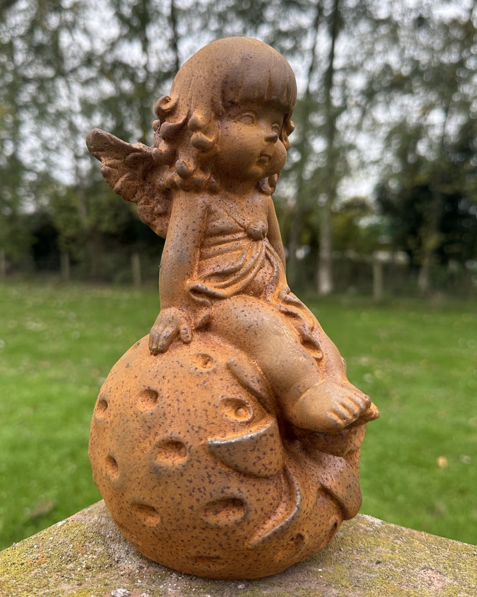 Rustic Cast Iron Berry Fairy Sculpture Rustic Cast Iron Berry Fairy Sculpture