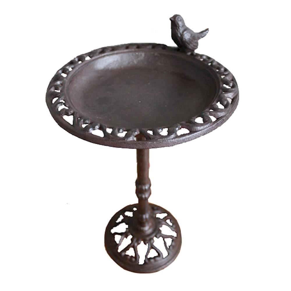 Cast Iron Bird Design Bird Bath in a Rustic Brown Finish