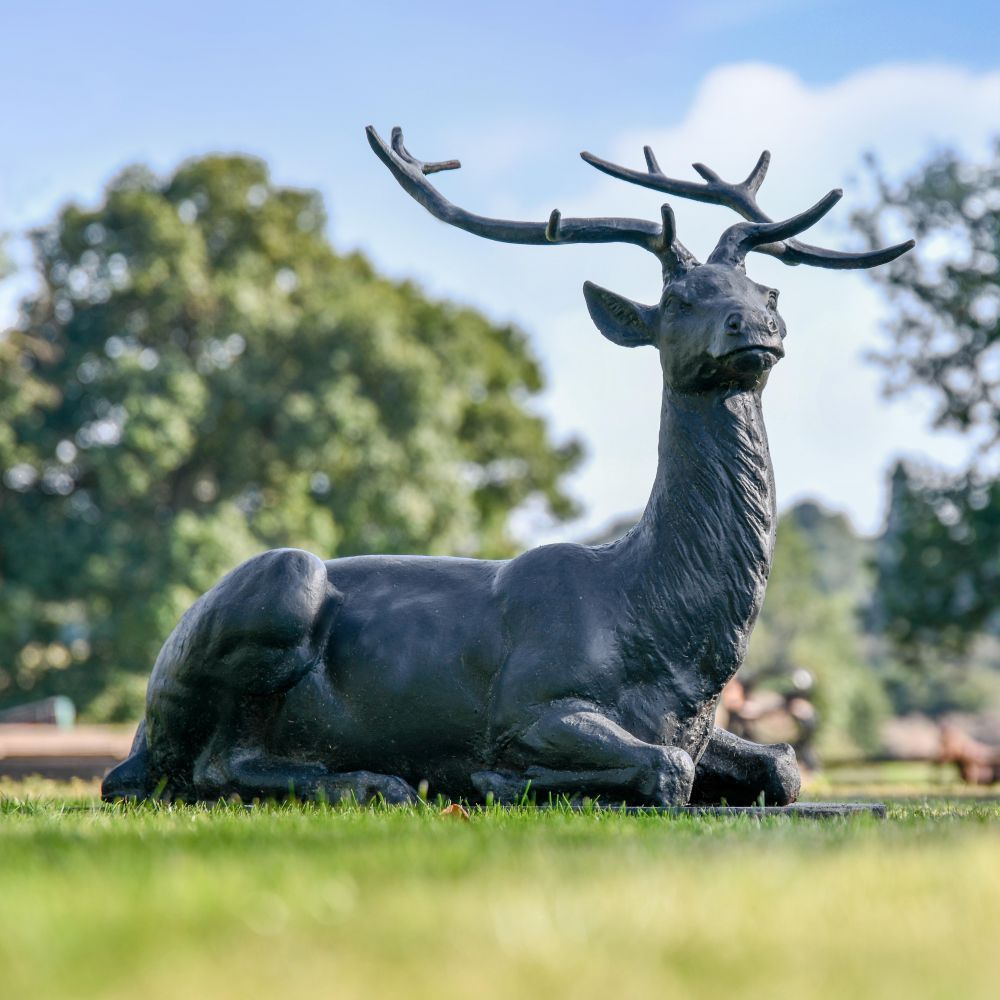 "Elkin" Rustic Black Cast Iron Stag Sculpture - Facing Right 