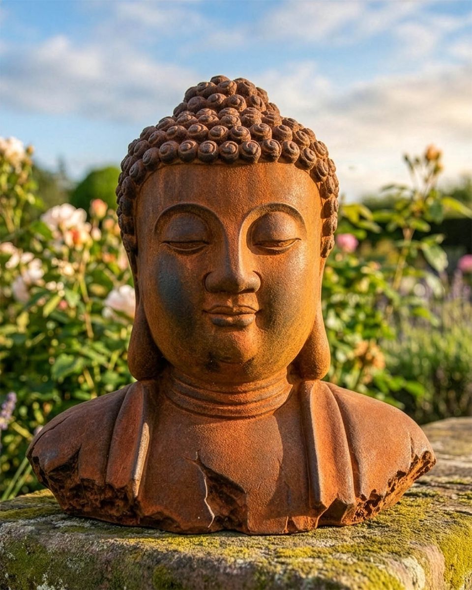 Rustic Cast Iron Buddha Sculpture in Situ Digital Illustration