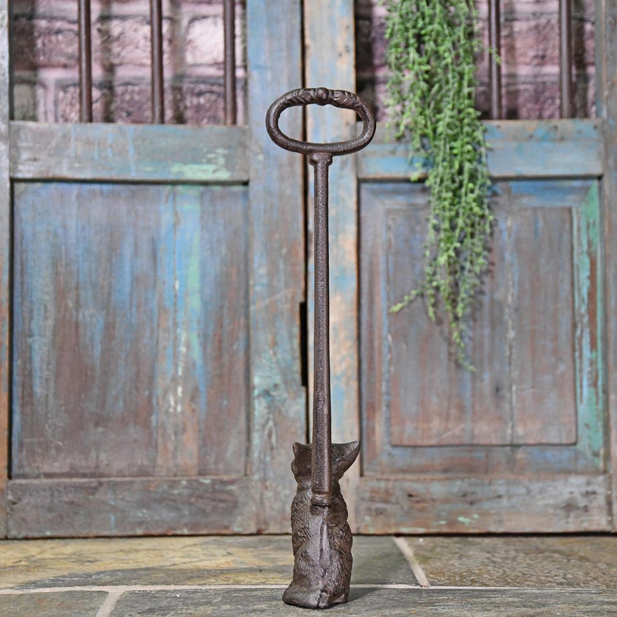 View of the Back of the Rustic Cast Iron Cat Door Stop