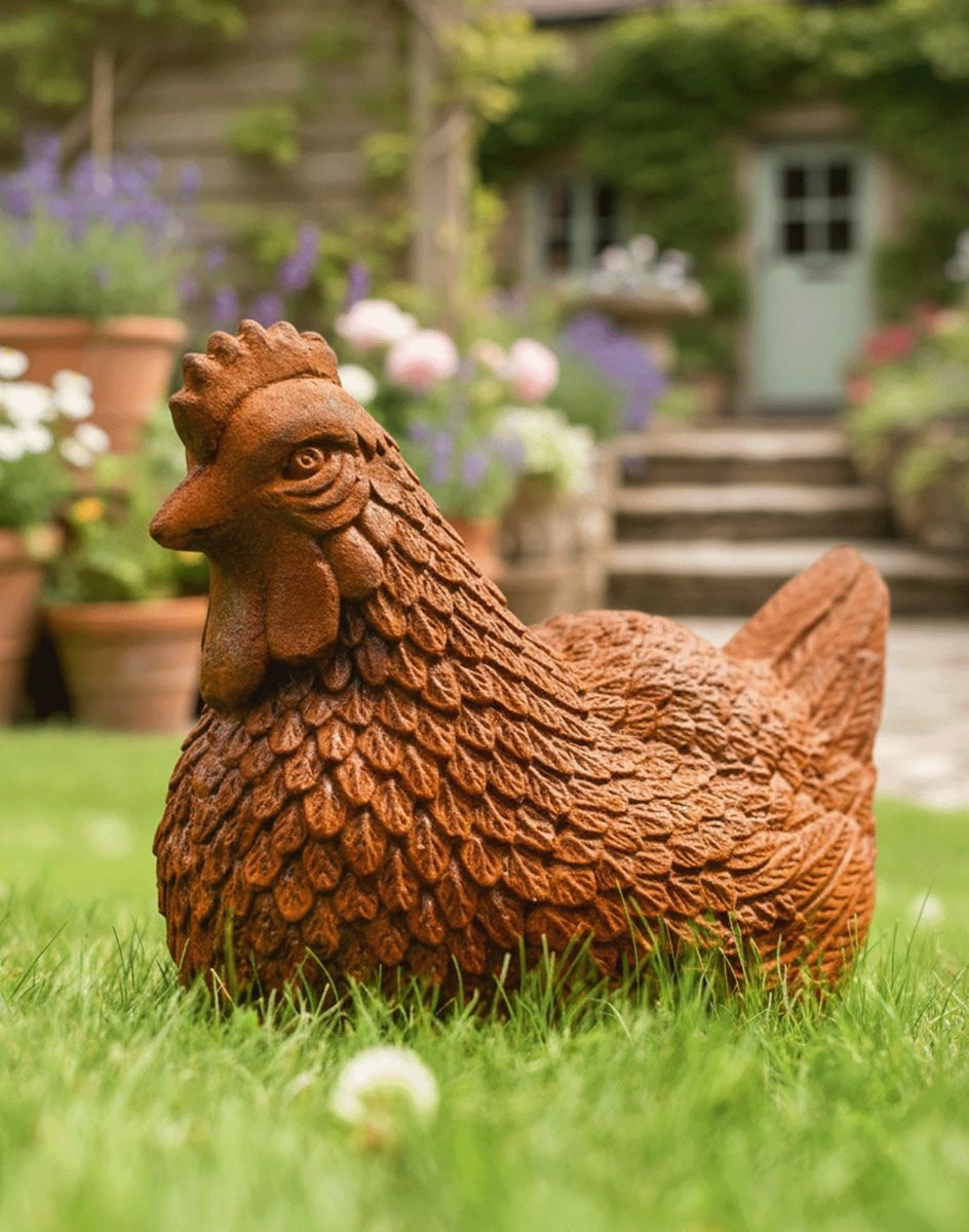 Rustic Cast Iron Chicken Sculpture Digital Illustration