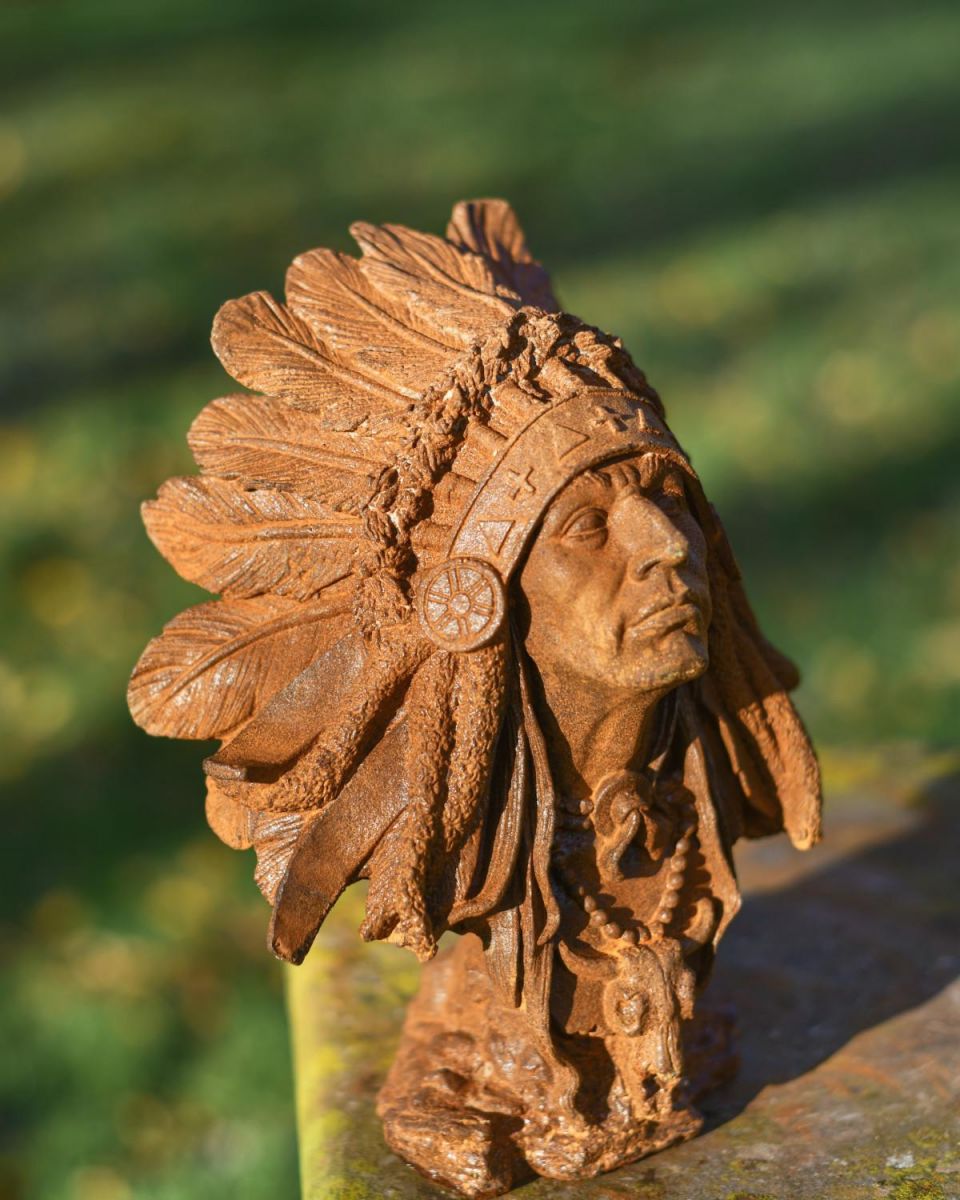 Rustic Cast Iron "Chief" Head Bust Garden Sculpture Rustic Cast Iron "Chief" Head Bust Garden Sculpture
