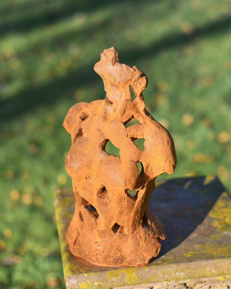 Rustic Cast Iron "Contemporary Isolation" Garden Sculpture in Situ