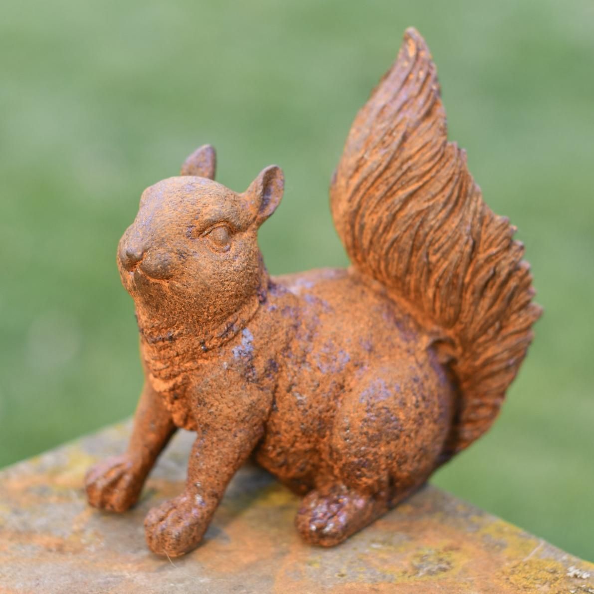 Rustic Cast Iron Freestanding Squirrel Garden Sculpture 