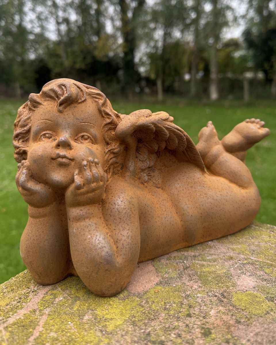 Rustic Cast Iron Cherub Sculpture