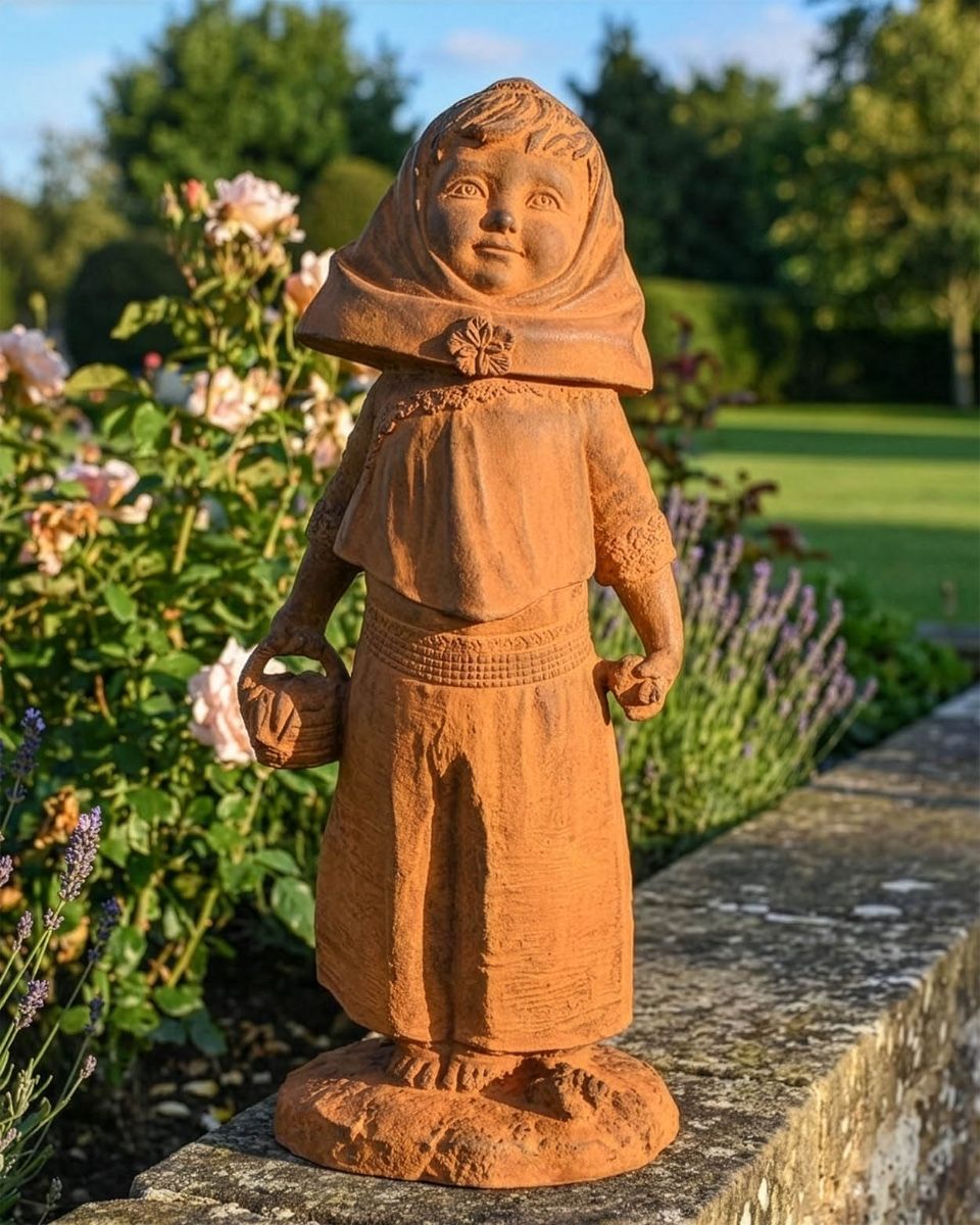 Rustic Cast Iron Girl With Basket Digital Illustration