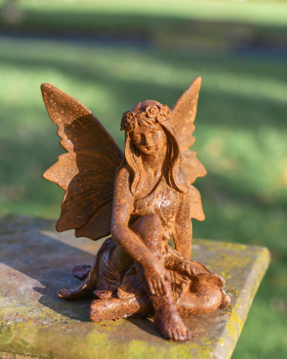 Rustic Cast Iron Guardian Angel Garden Sculpture