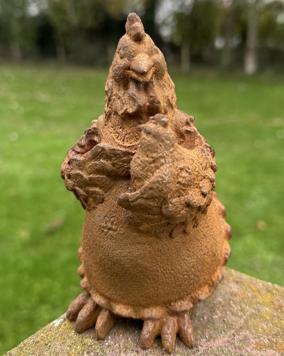 Rustic Cast Iron Hen and Chick Sculpture Rustic Cast Iron Hen and Chick Sculpture