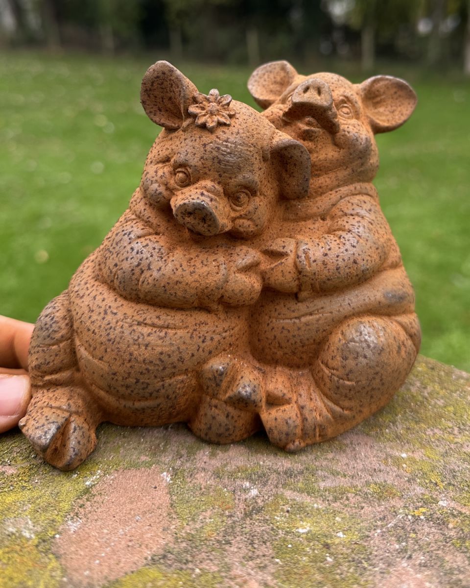 Scale image of Rustic Cast Iron "Horace and Mildred" Pig Sculptures 