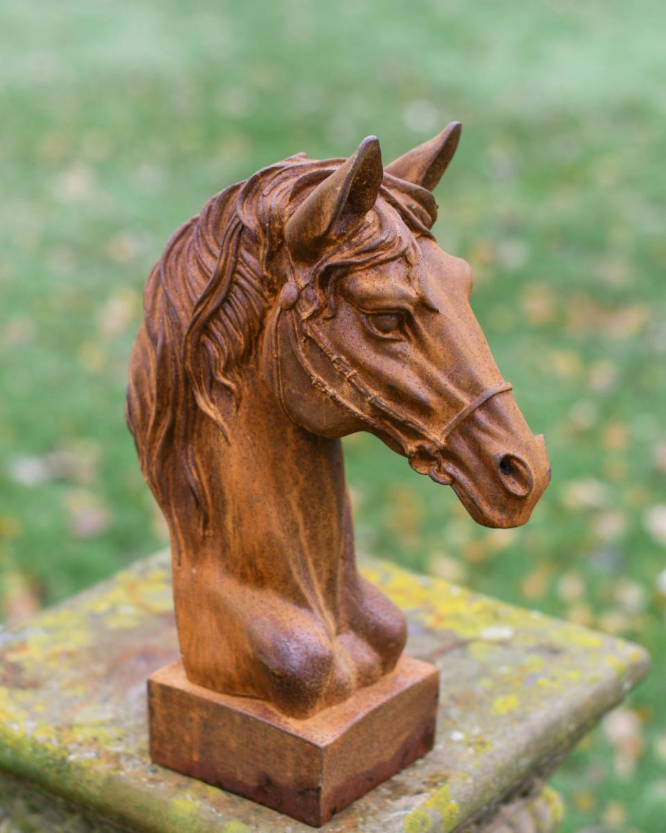 Rustic Cast Iron Horse Bust Garden Sculpture