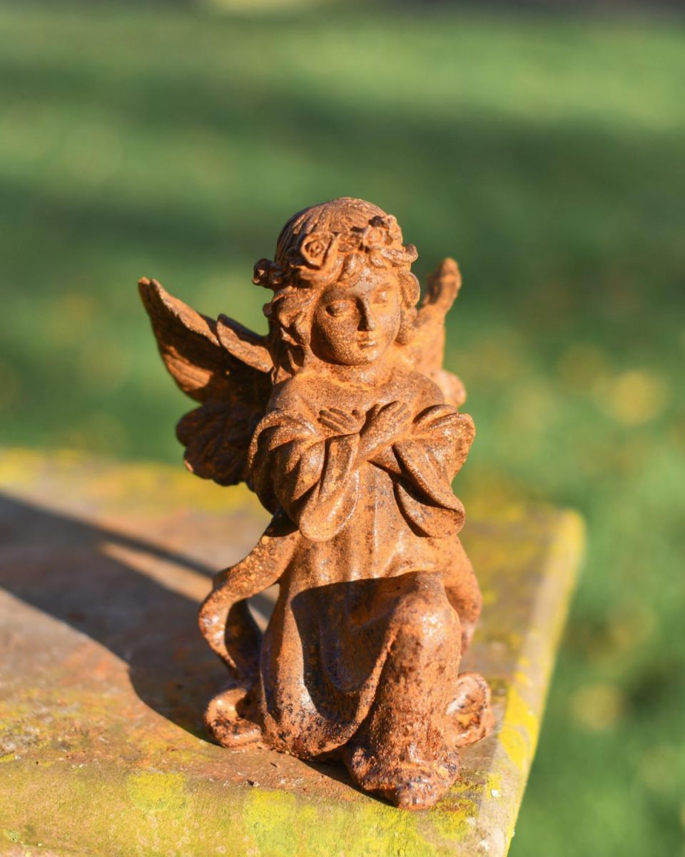 Rustic Cast Iron "Kneeling Angel" Garden Sculpture