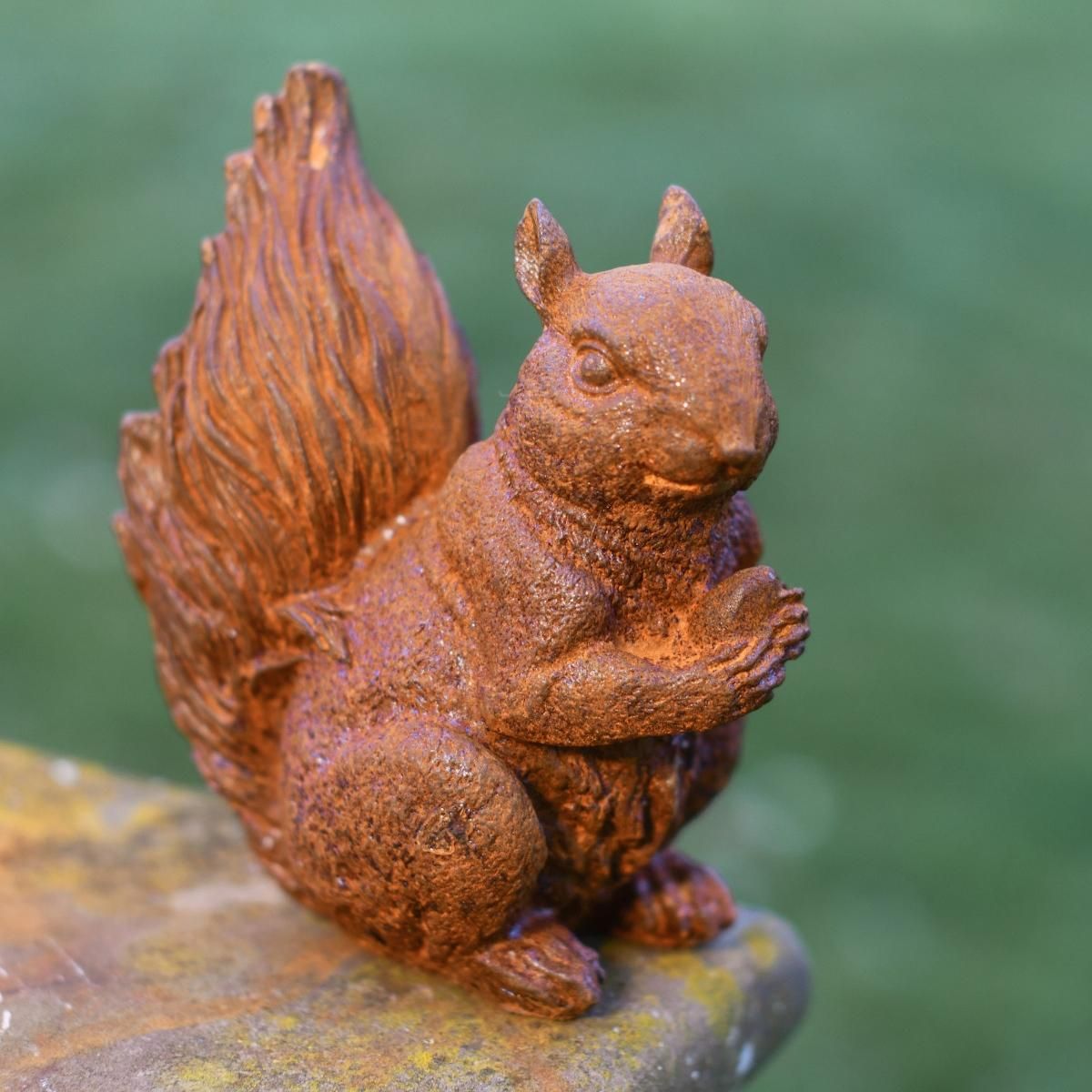 Rustic Cast Iron "Nutty" Squirrel Miniature Garden Sculpture 