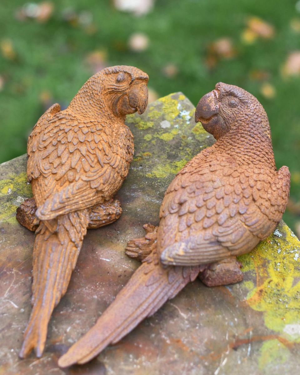 Rustic Cast Iron "Parrot Pair" Outdoor Garden Sculpture Rustic Cast Iron "Parrot Pair" Outdoor Garden Sculpture