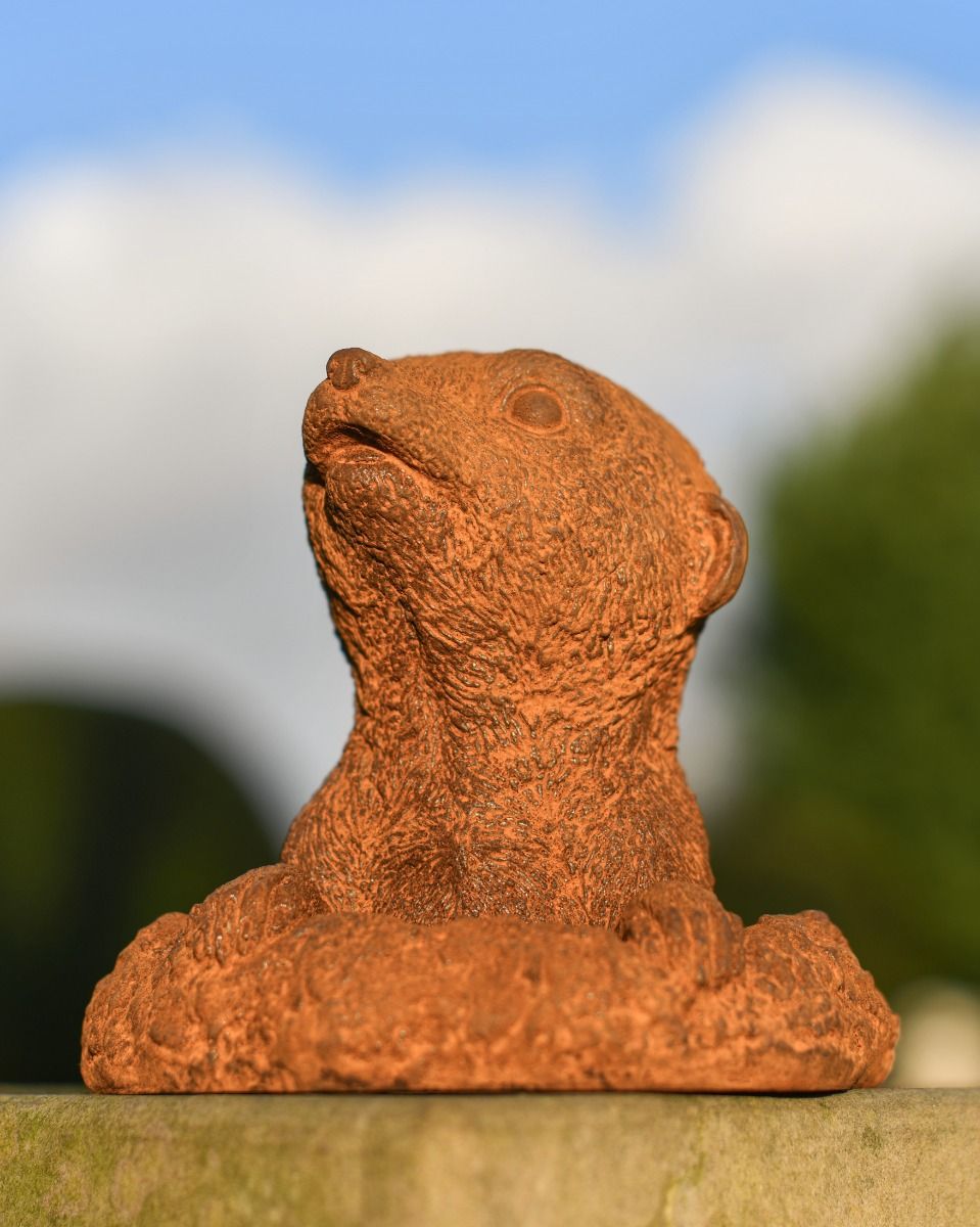 Rustic Cast Iron "Peeking Mongoose" Garden Sculpture