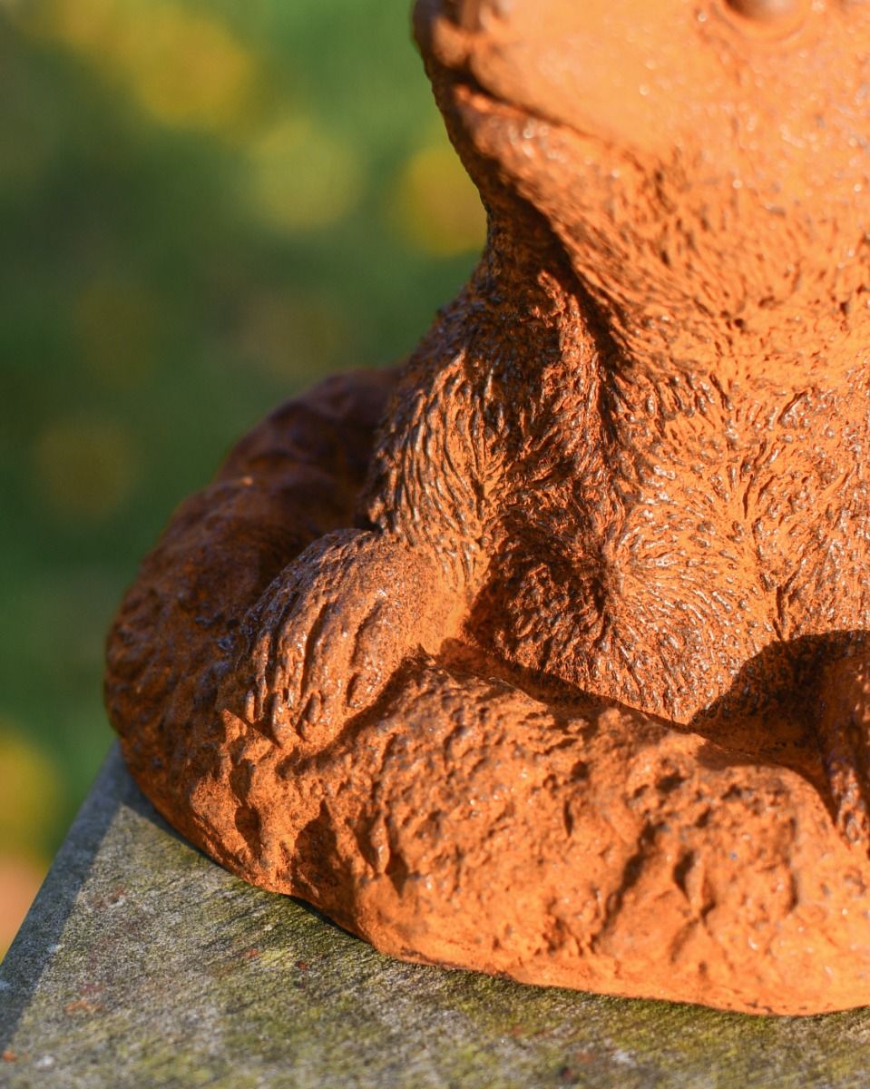 Rustic Cast Iron "Peeking Mongoose" Garden Sculpture