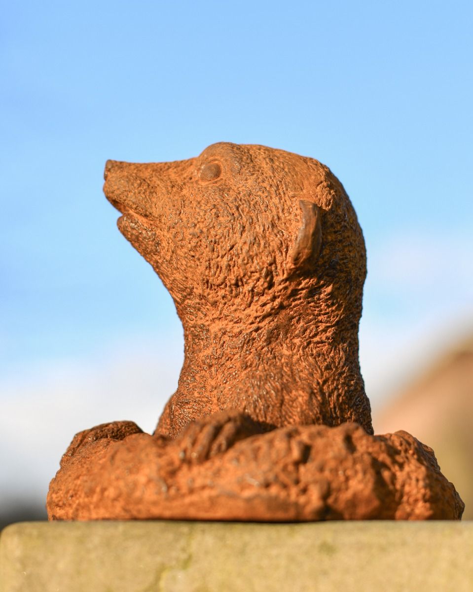 Rustic Cast Iron "Peeking Mongoose" Garden Sculpture