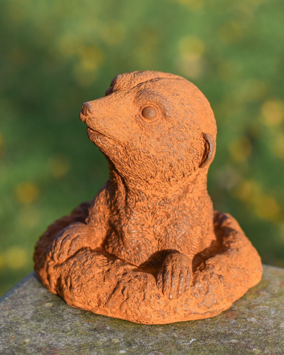 Rustic Cast Iron "Peeking Mongoose" Garden Sculpture