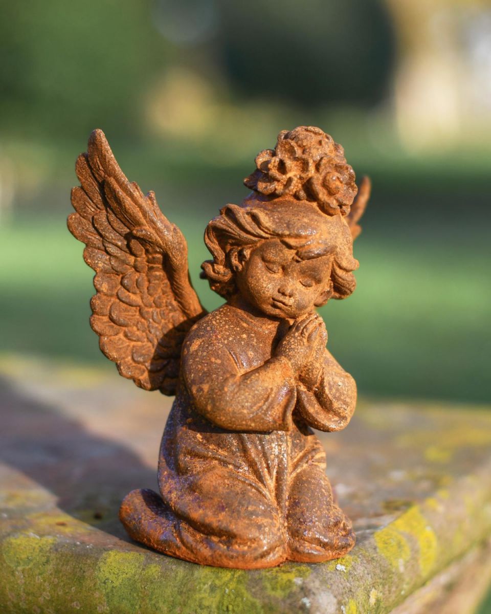 Rustic Cast Iron "Petitioning" Angel Garden Sculpture