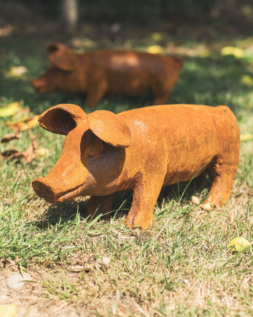 Medium Rustic Cast Iron Piglet Sculpture