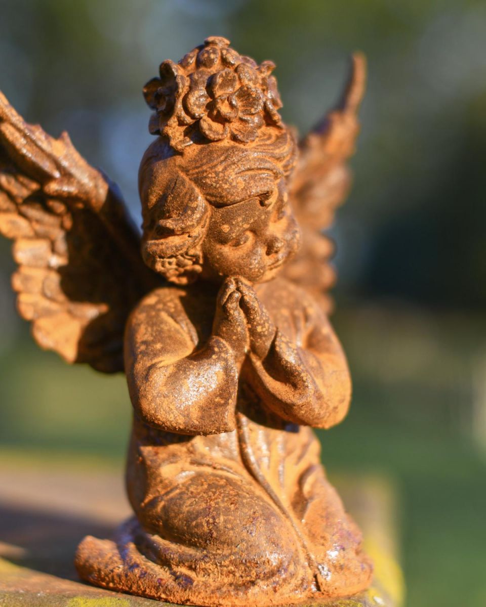 Rustic Cast Iron "Praying Angel" Garden Sculpture in Situ