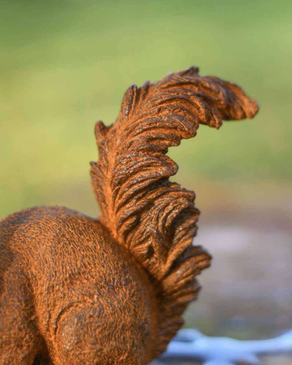 Close-Up of Bushy Tail on Rustic Cast Iron "Red Squirrel" Garden Sculpture