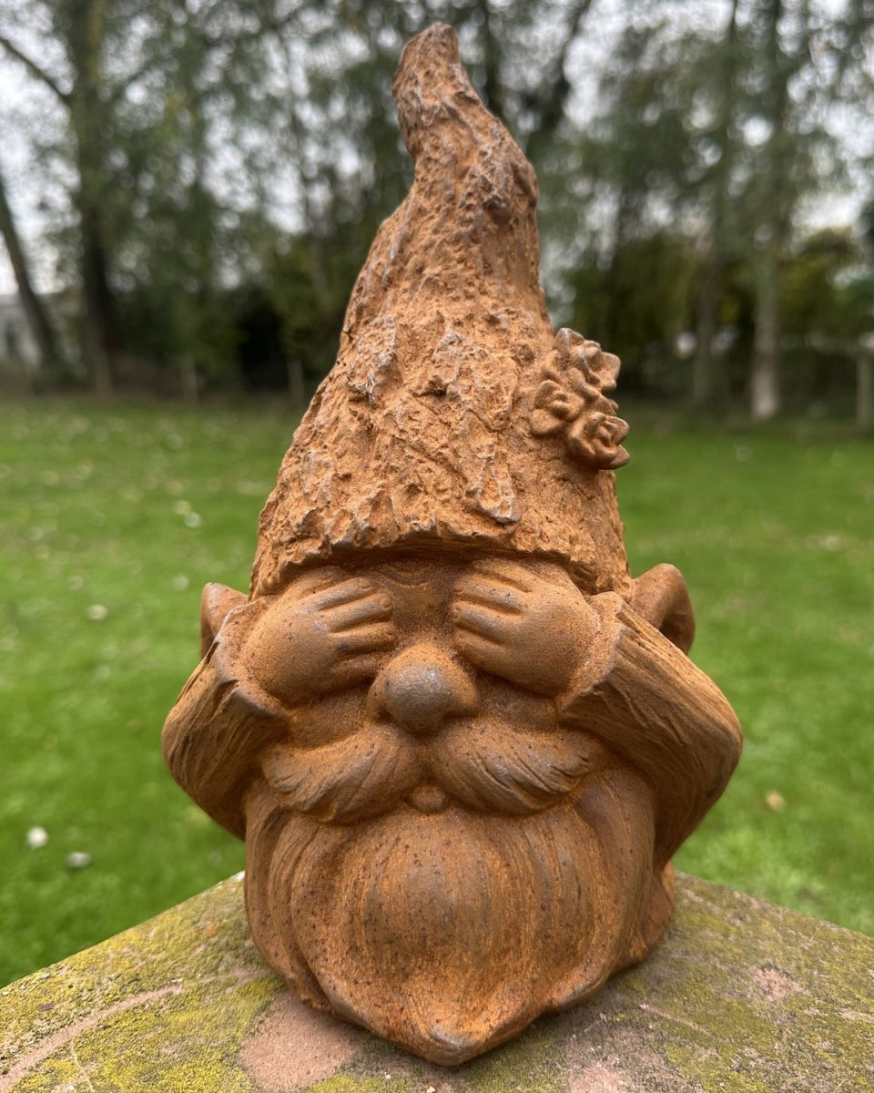Rustic Cast Iron "Silas" the See No Evil Gnome Sculpture