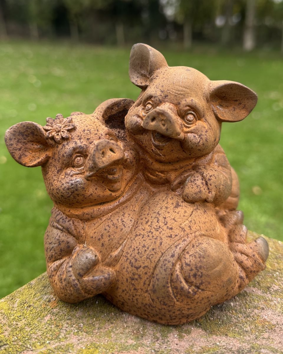Rustic Cast Iron "Stanley and Agnes" Pig Sculptures